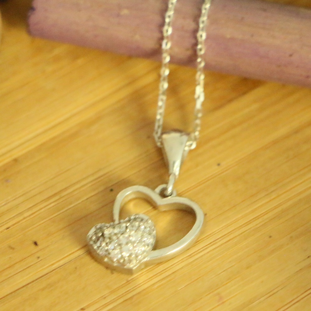 925 Sterling Silver 2hearts  with cubic zirconia - Picture 5 of 5